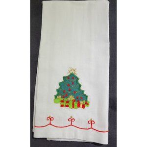 Lillian Vernon Christmas Tea Towel Applique Tree Presents Green Red Gold White